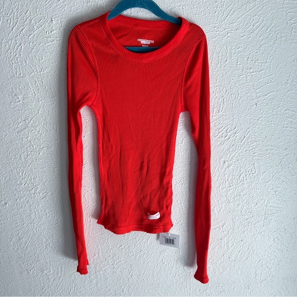 Alexander Wang Bodywear long-sleeve tee in ribbed cotton jersey red Sz XS - Picture 2 of 6